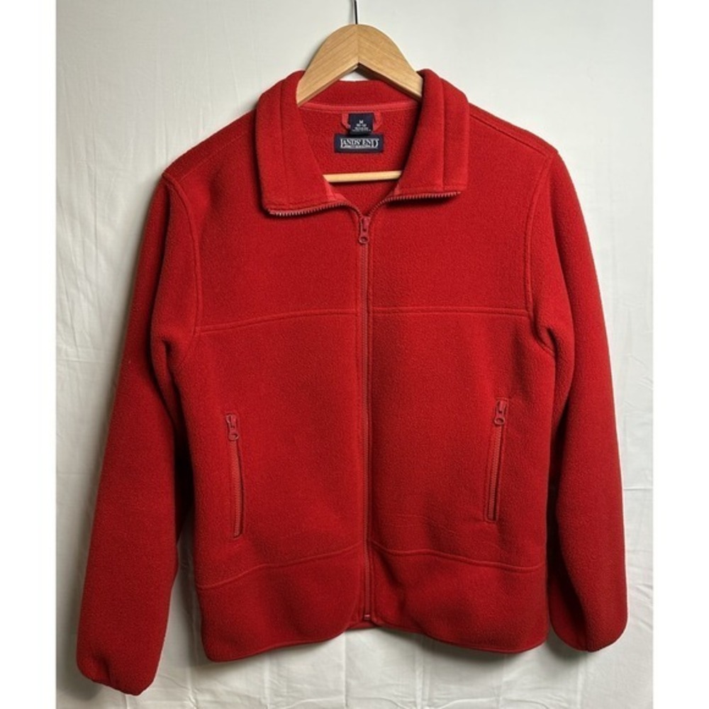 Lands End Red Fleece Full Zip Jacket Women's Size Medium‎ M